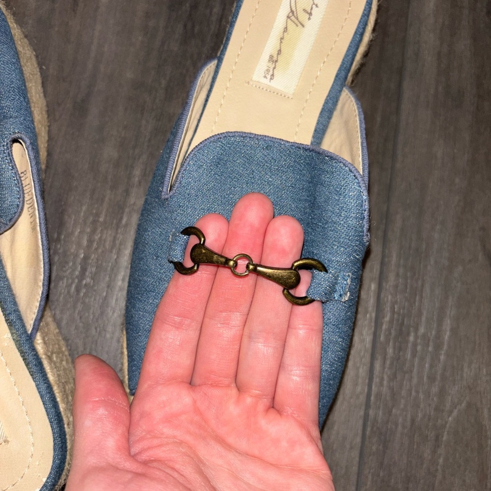Blue Denim Slip-On Espadrilles with Gold Accent